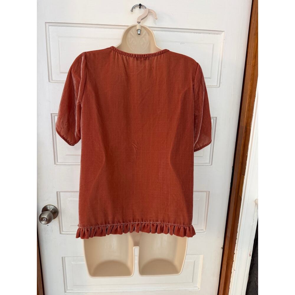 Madewell Velvet Tuliip-Sleeve Ruffle Orange Coral Size Small - Picture 6 of 11